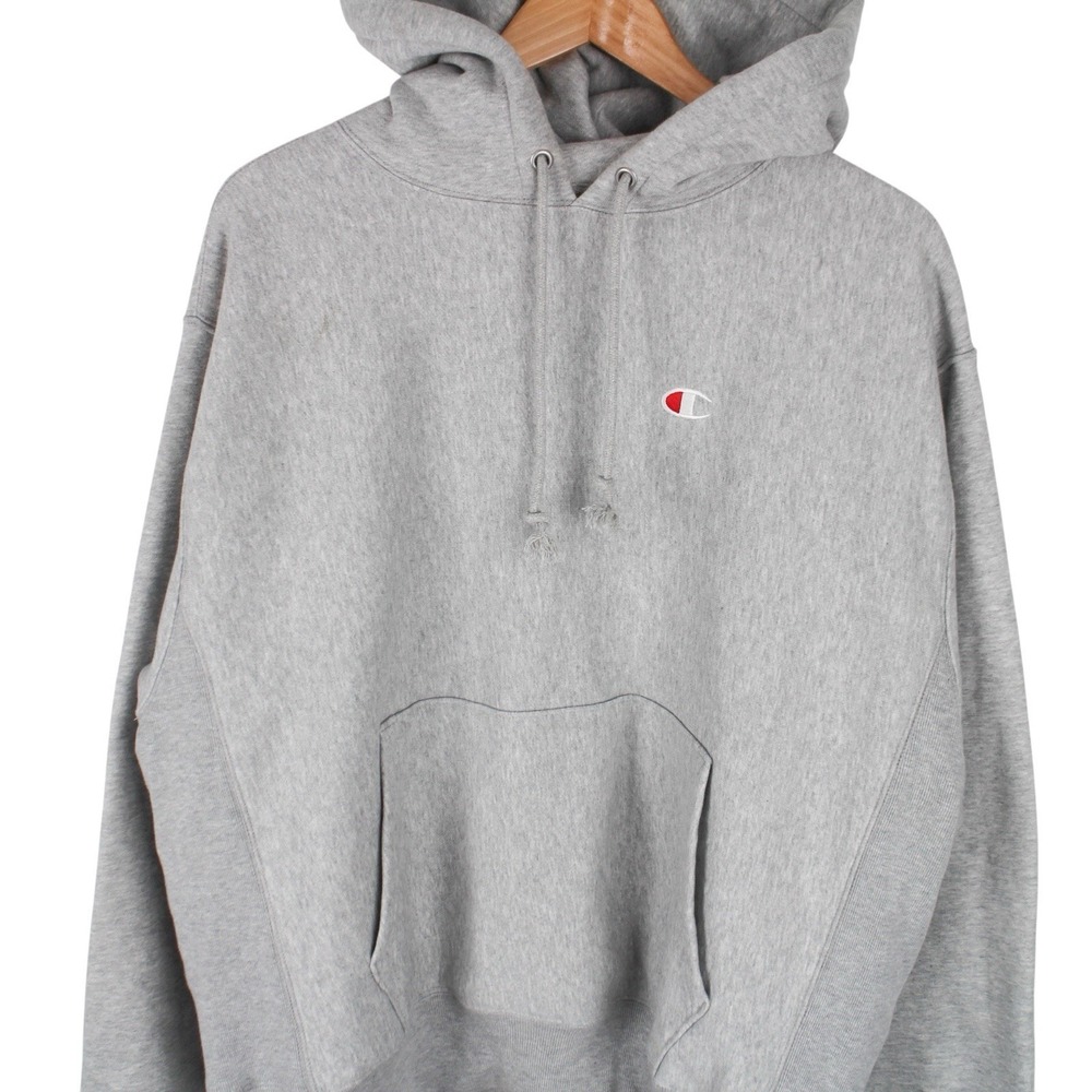 Champion Reverse Weave Hoodie Sweatshirt Gray Embroidered Logo Men's Large - Picture 2 of 4